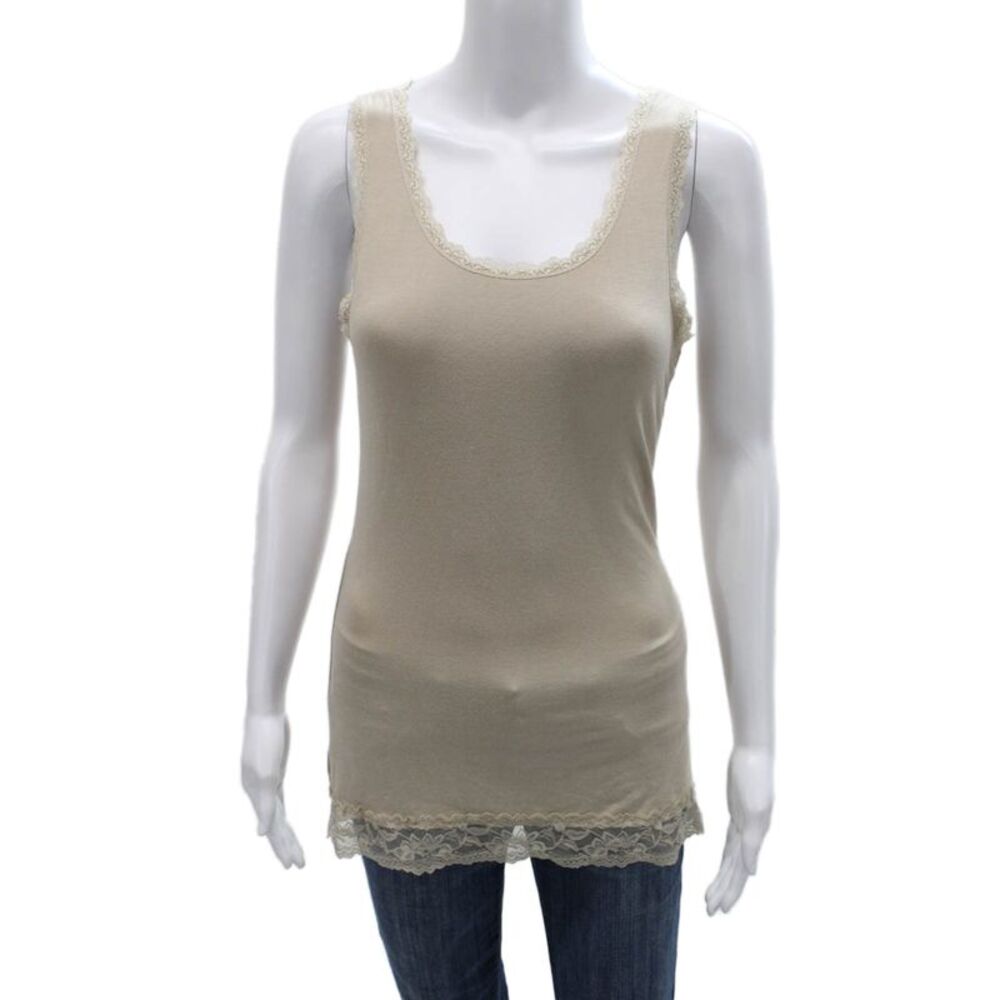 Etincelle Women Sleeveless Scoop Neck Viscose Tank Camisole Beige Size 2